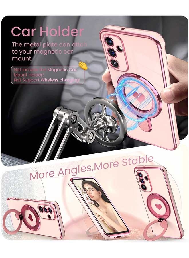 Love Heart Kickstand Case for Samsung Galaxy A17 5G, [Luxury Plated Gold Edge][Light Slim] Soft TPU Shockproof Protection Case Cover for Galaxy A17 5G, Pink - Image 5