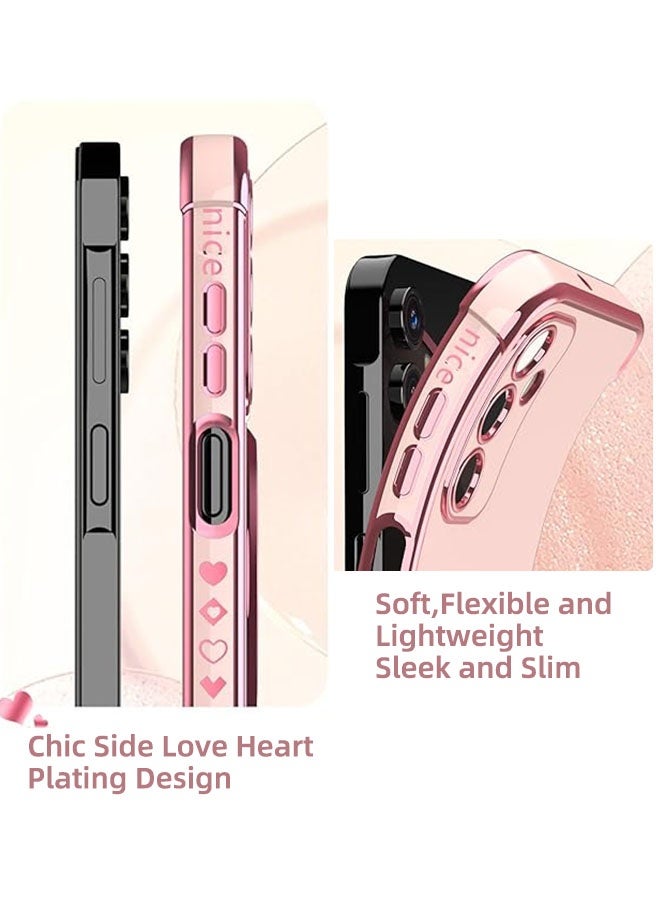 Love Heart Kickstand Case for Samsung Galaxy A17 5G, [Luxury Plated Gold Edge][Light Slim] Soft TPU Shockproof Protection Case Cover for Galaxy A17 5G, Pink - Image 4
