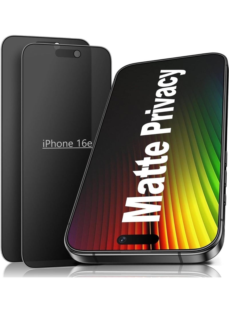 Muzz حماية شاشة الخصوصية لجهاز iPhone 16e 5G، عبوة 2، زجاج مقسى غير لامع، صلابة 9H، مضاد للبصمات، مضاد للتوهج، 2.5D (iPhone 16e) - Image 1