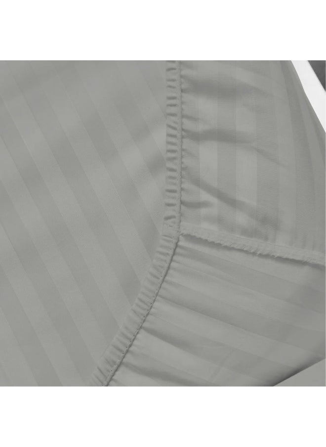 Rest Stripe Fitted Sheet Set Single 90 X 190+20 Cm + 2 Pillowcases 50 X 75 Cm Brushed Microfiber Premium Durable Quality Deep Pocket For A Perfect Fit Shrinkage Fade Resistant Grey  - Image 3