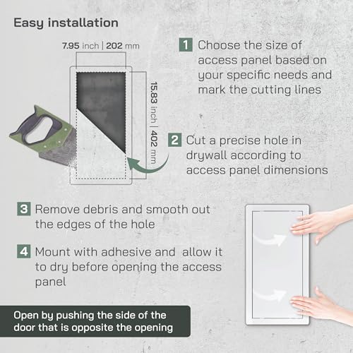 Vent Systems لوحة وصول بلاستيكية بيضاء من ABS بحجم 8 × 16 بوصة (فتحة) - باب وصول للجدران، السقف - غطاء فتحة الجدار لخدمات الكهرباء والسباكة - باب تفتيش - 8.6 × 16.5 بوصة (خارجي) - Image 3
