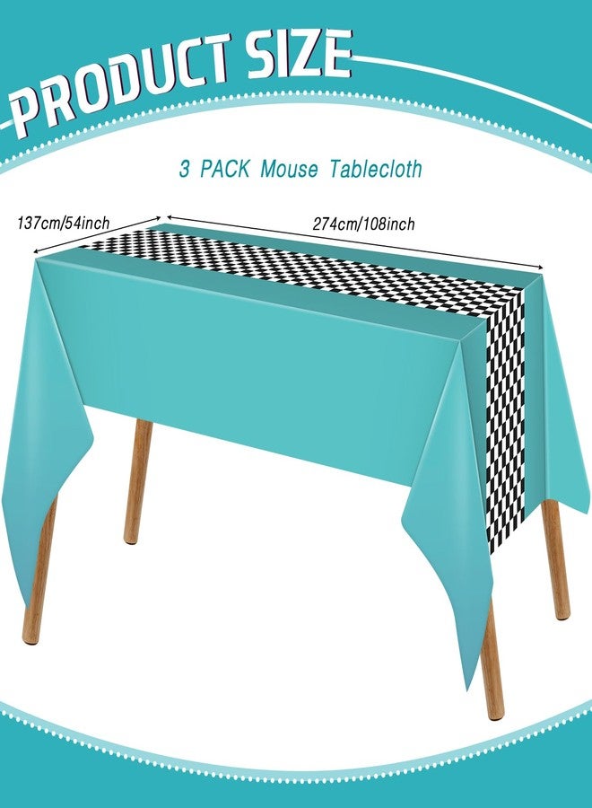 ايرينير لوازم حفلات أعياد الميلاد من إيريناري، زينة سباقات الخمسينيات، مفرش طاولة لحفلات السباق، أغطية طاولات للأطفال الأولاد، ديكورات أعياد الميلاد بموضوع السيارة، 54 × 108 بوصة (سماوي، 3 أوراق) - Image 2