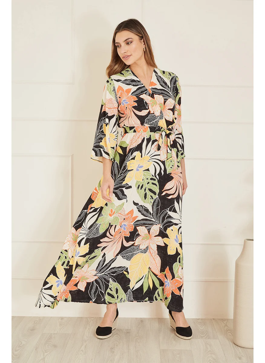 ميلا لندن Tropical Print Wrap Midi Dress