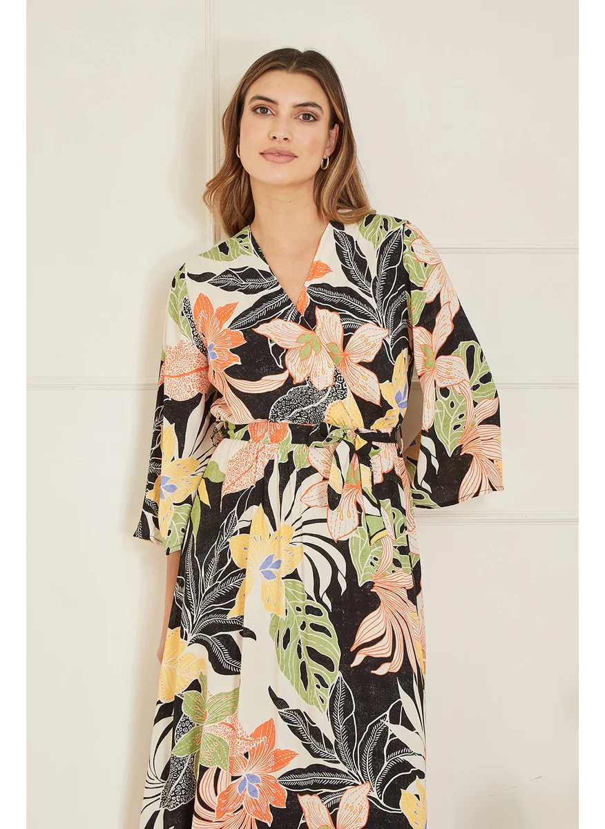ميلا لندن Tropical Print Wrap Midi Dress