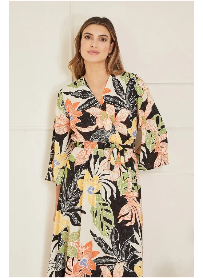 ميلا لندن Tropical Print Wrap Midi Dress