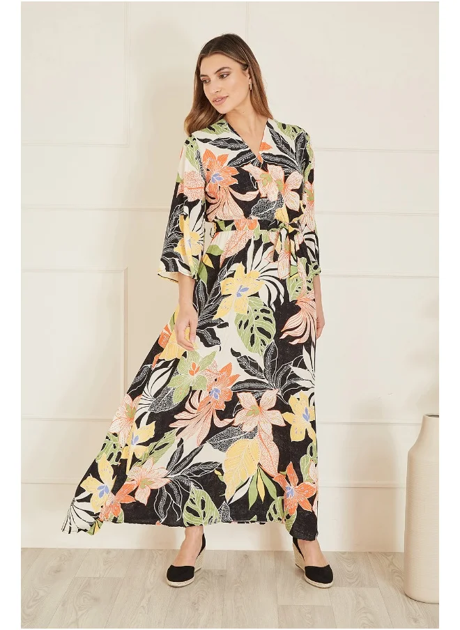 ميلا لندن Tropical Print Wrap Midi Dress
