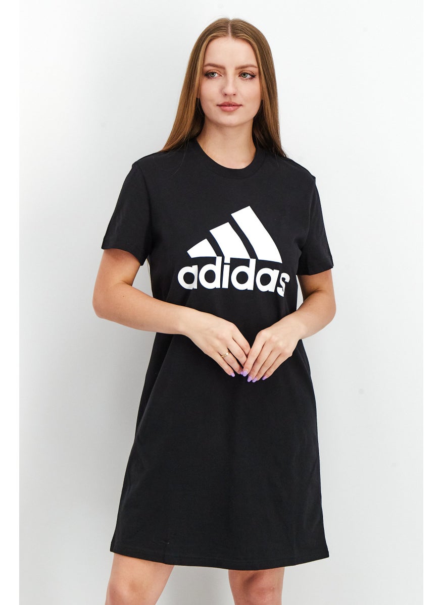 Adidas Women Sportswear Fit Short Sleeve Brand Logo Dress, Black/White  - Image 1