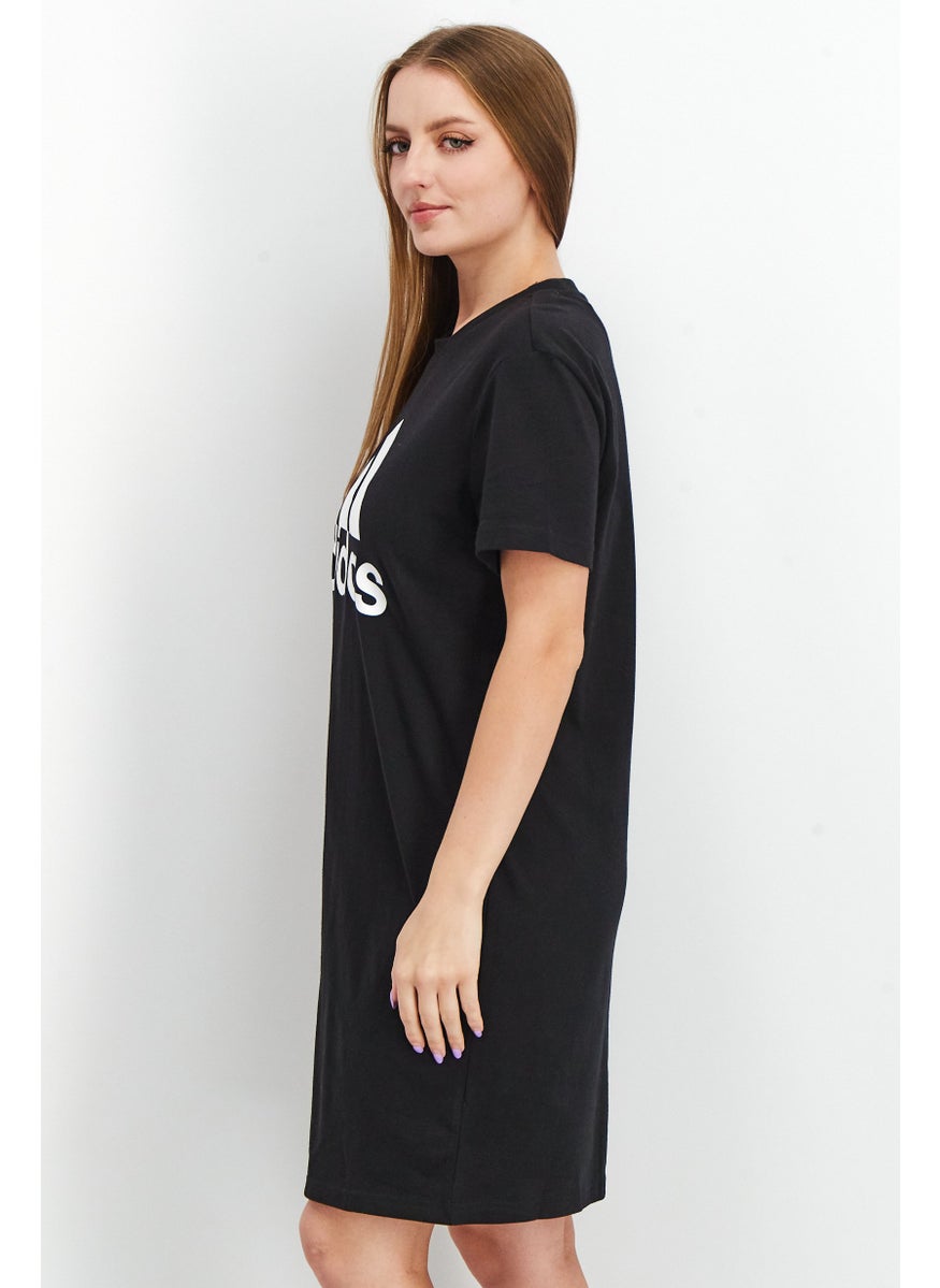 Adidas Women Sportswear Fit Short Sleeve Brand Logo Dress, Black/White  - Image 2