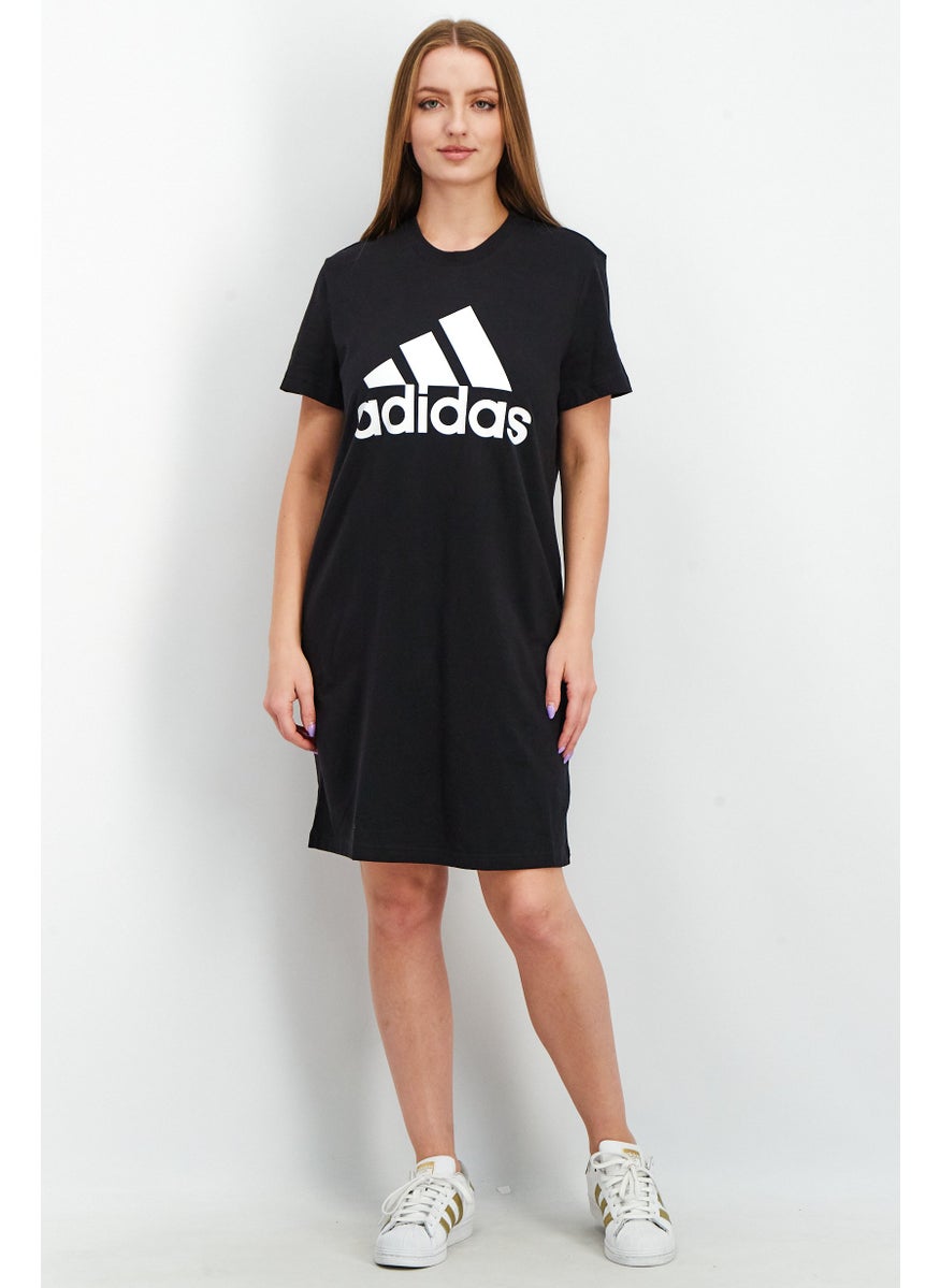Adidas Women Sportswear Fit Short Sleeve Brand Logo Dress, Black/White  - Image 3