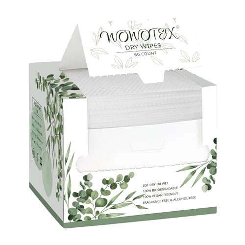 WOWOTEX Disposable Face Towel Biodegradable Large Dry Wipes 60 Count/Box Extra Thick Soft Clean Facial Towels for Sensitive Skin, Makeup Removing, Cleansing, Nursing, Travel, 10×12 Inches - Image 1