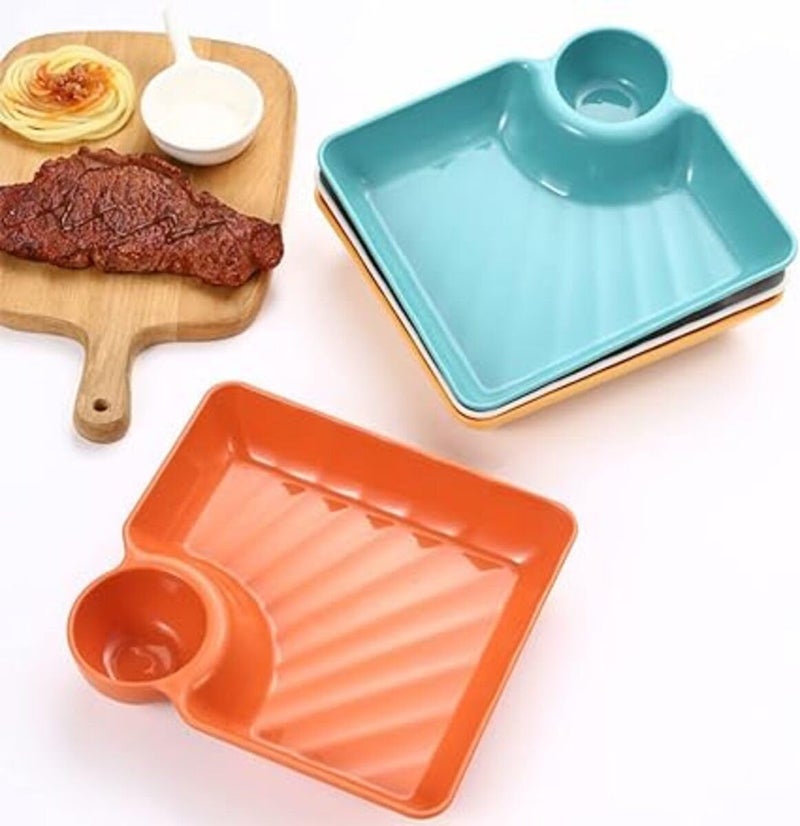 KITQO 2 Packs Plastic Dumpling Plates Sauce Compartment Square Serving Plates Sauce Holder Serving Platter Tray Seasoning Plate for Dumpling Dipping - Image 2