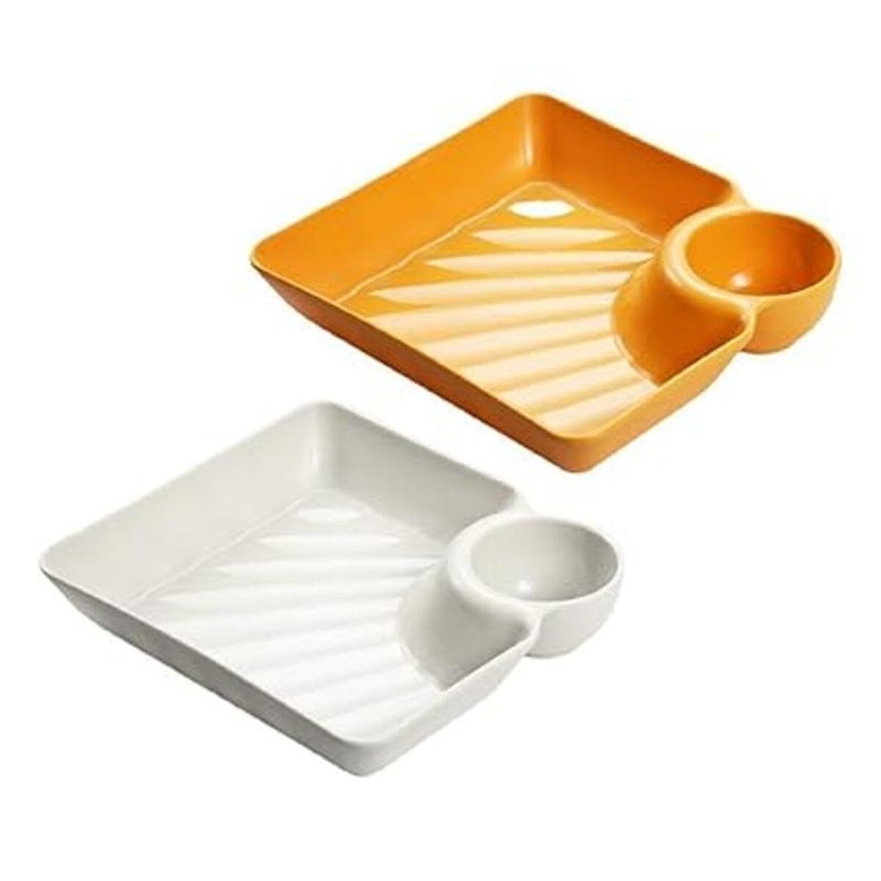 KITQO 2 Packs Plastic Dumpling Plates Sauce Compartment Square Serving Plates Sauce Holder Serving Platter Tray Seasoning Plate for Dumpling Dipping - Image 1