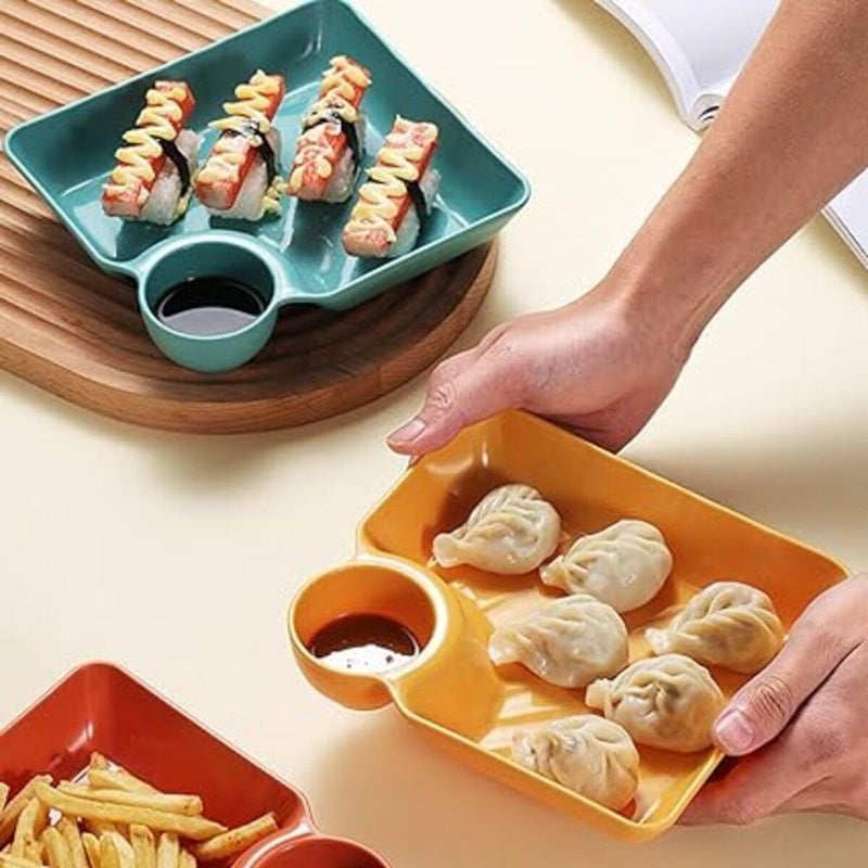 KITQO 2 Packs Plastic Dumpling Plates Sauce Compartment Square Serving Plates Sauce Holder Serving Platter Tray Seasoning Plate for Dumpling Dipping - Image 5