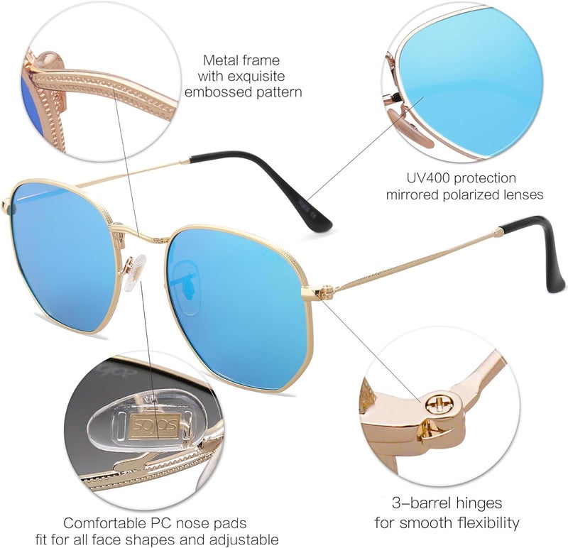 Sojos Square Polarized Sunglasses for Women Men Small Hexagonal Polygon Mirrored Lens SJ1072 - Image 4
