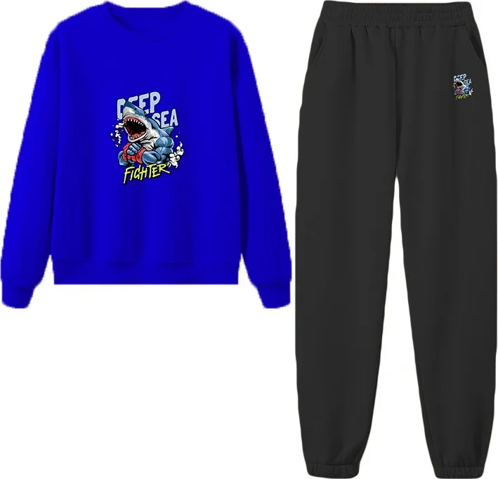 DogFish Tracksuit Set Oversize Deepsea Printed Tracksuit Set,lover,couple Combination Navy Blue