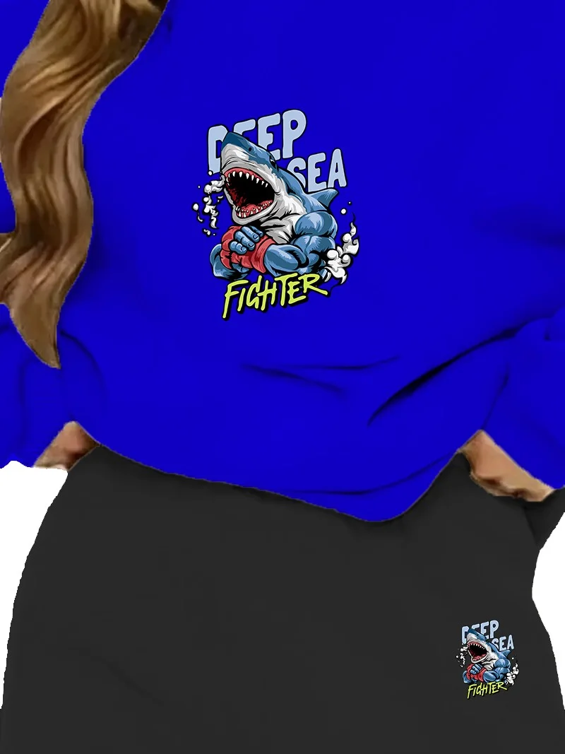 DogFish Tracksuit Set Oversize Deepsea Printed Tracksuit Set,lover,couple Combination Navy Blue