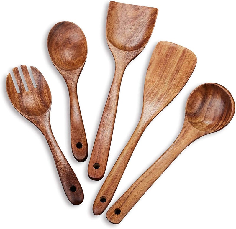 Craftland Handmade Wooden Serving and Cooking Spoon Kitchen Non Stick Utensil Set (5) - Image 1