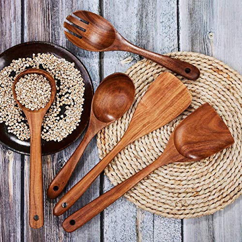 Craftland Handmade Wooden Serving and Cooking Spoon Kitchen Non Stick Utensil Set (5) - Image 4