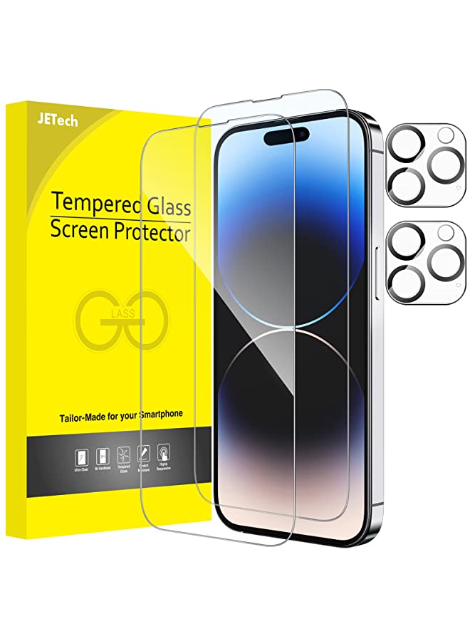 Jetech Full Coverage Screen Protector for iPhone 14 Pro Max 6.7-Inch with Camera Lens Protector, Tempered Glass Film, HD Clear, 2-Pack Each - Image 1