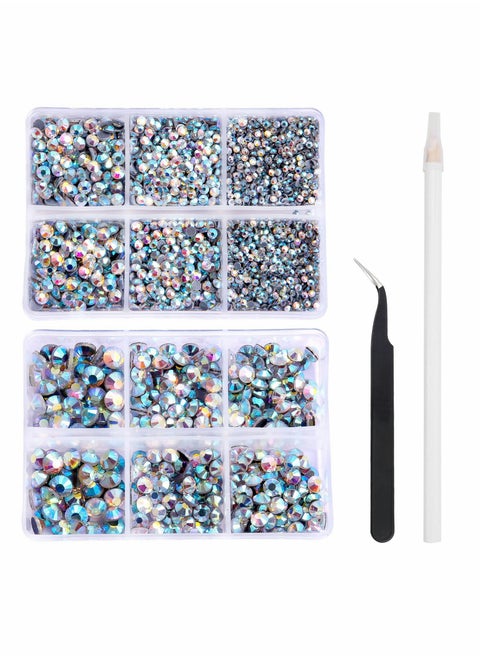 6616pcs AB Rhinestones 6 Mixed Size Hotfix Rhinestones for Crafts Flatback Crystals with Tweezers and Picking Rhinestones Pen 2-6.5mm