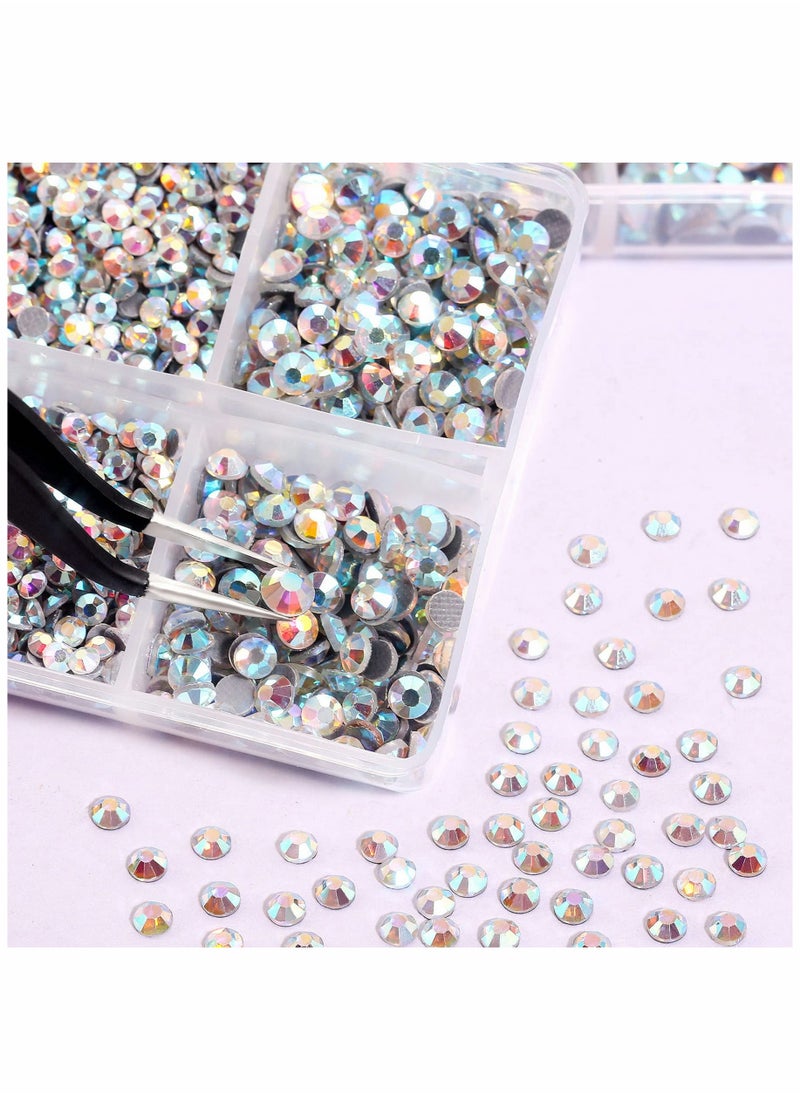 6616pcs AB Rhinestones 6 Mixed Size Hotfix Rhinestones for Crafts Flatback Crystals with Tweezers and Picking Rhinestones Pen 2-6.5mm