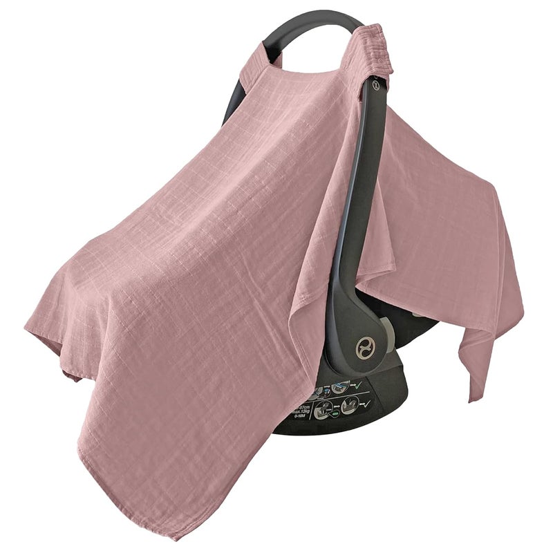 MOZAH 100 Organic Muslin Baby Car Seat Cover Muslin Carseat Canopy Baby Car Seat Covers for Girls Pale Mauve - Image 1