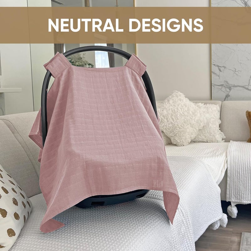 MOZAH 100 Organic Muslin Baby Car Seat Cover Muslin Carseat Canopy Baby Car Seat Covers for Girls Pale Mauve - Image 4