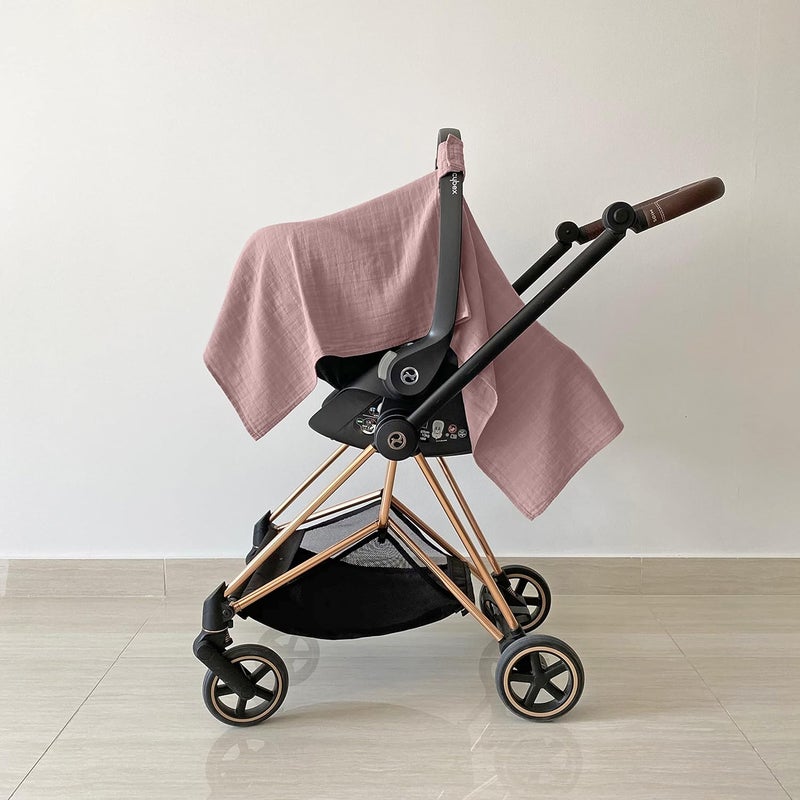 MOZAH 100 Organic Muslin Baby Car Seat Cover Muslin Carseat Canopy Baby Car Seat Covers for Girls Pale Mauve - Image 2