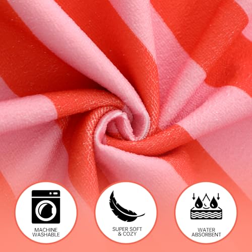 MONOBLANKS Striped Hooded Towels for Kids, 30" x 30" Soft Absorbent Beach Poncho Towel for 3-10 Years Boys Girls, Perfect for Pool Swimming, Bath, Beach (Pink-Orange) - Image 2