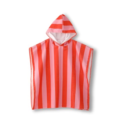 MONOBLANKS Striped Hooded Towels for Kids, 30" x 30" Soft Absorbent Beach Poncho Towel for 3-10 Years Boys Girls, Perfect for Pool Swimming, Bath, Beach (Pink-Orange) - Image 1
