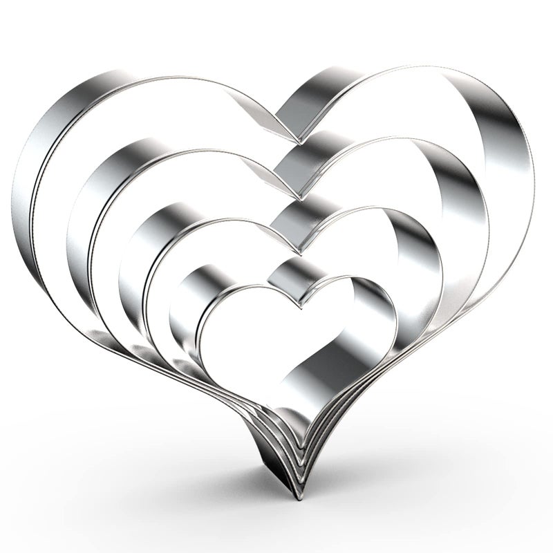 QAAQS Heart Cookie Cutter Set Large/Small/Mini - 5 Inch, 4 Inch, 3 Inch, 2 Inch - 4 Piece Valentine's Heart Shaped Cookie Cutters Shapes Biscuit Molds for Baking - Stainless Steel - Image 1