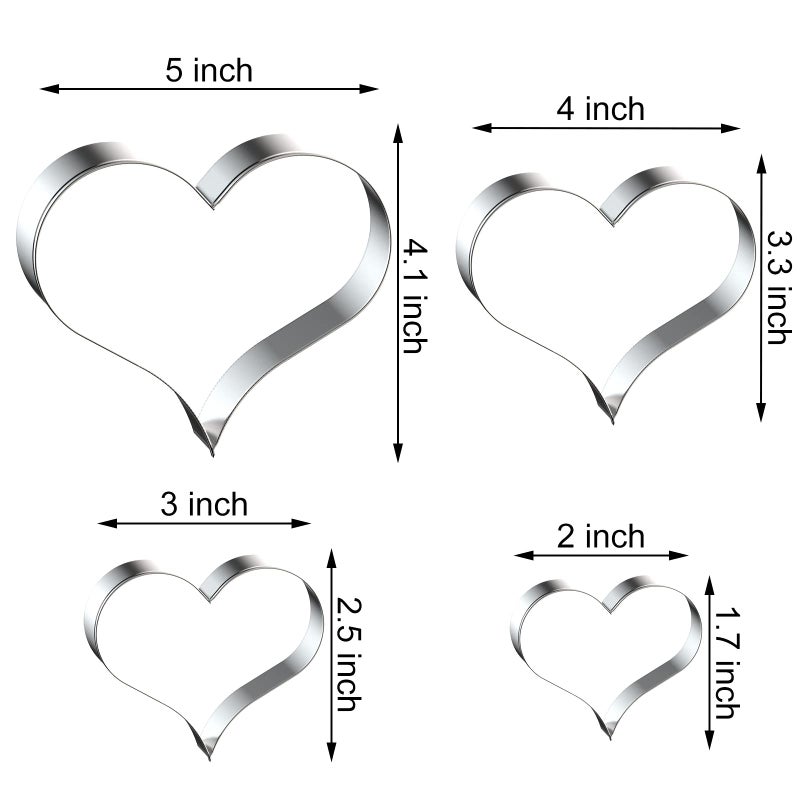 QAAQS Heart Cookie Cutter Set Large/Small/Mini - 5 Inch, 4 Inch, 3 Inch, 2 Inch - 4 Piece Valentine's Heart Shaped Cookie Cutters Shapes Biscuit Molds for Baking - Stainless Steel - Image 2