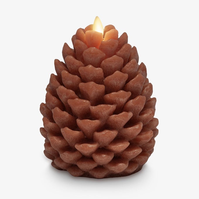 PINECONE FLAMELESS CANDLE ADOBE CHALKY FINISH PINE CONE FIGURAL REAL WAX UNSCENTED LED CANDLES BATTERY OPERATED WITH TIMER HOLIDAY DECORATION 47 X 6