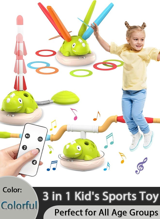 3 in 1 Musical Jump, Toss Ring Game and Stomping Launch Rocket Launcher Outdoor Toys for Kids 3-6 Exercise Jump Gross Motor for Toddlers Indoor/Yard Party Game Gift for Boys Girls 4-8 Remote Control - Image 1