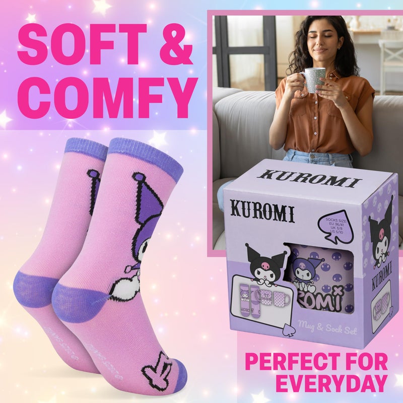 Get Trend Kuromi Sanrio Coffee Mug, Socks Set, 11.5 oz Ceramic Cup with Crew Socks, Kawaii Drinkware Gifts for Women (Purple Kuromi) - Image 3