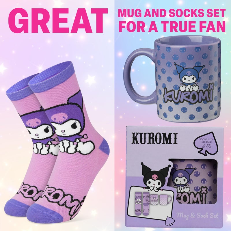 Get Trend Kuromi Sanrio Coffee Mug, Socks Set, 11.5 oz Ceramic Cup with Crew Socks, Kawaii Drinkware Gifts for Women (Purple Kuromi) - Image 2