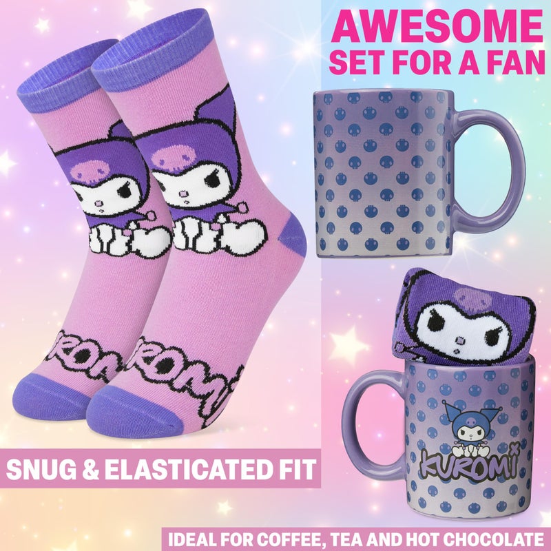 Get Trend Kuromi Sanrio Coffee Mug, Socks Set, 11.5 oz Ceramic Cup with Crew Socks, Kawaii Drinkware Gifts for Women (Purple Kuromi) - Image 4