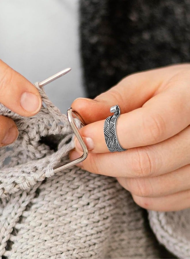 Lemon 4 PCS Knitting Crochet Loop Ring, Finger Crochet Tension Rings, Adjustable Fingers Crochet Ring Open Yarn Guide Knitting Thimbles for Crochet (Gold, Silver) - Image 4