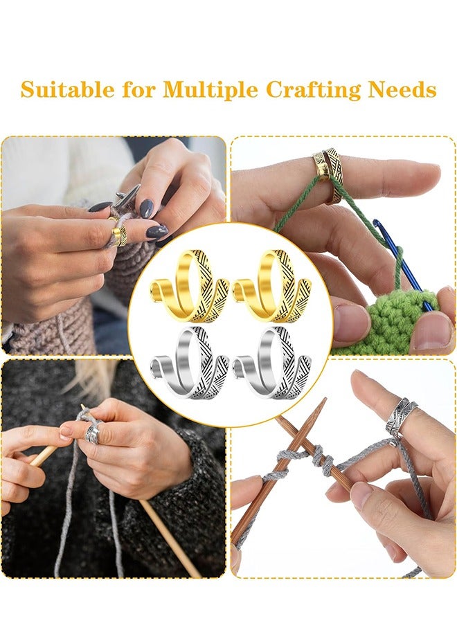 Lemon 4 PCS Knitting Crochet Loop Ring, Finger Crochet Tension Rings, Adjustable Fingers Crochet Ring Open Yarn Guide Knitting Thimbles for Crochet (Gold, Silver) - Image 5