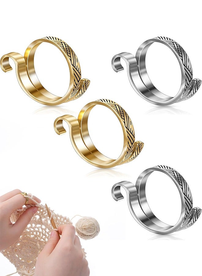 Lemon 4 PCS Knitting Crochet Loop Ring, Finger Crochet Tension Rings, Adjustable Fingers Crochet Ring Open Yarn Guide Knitting Thimbles for Crochet (Gold, Silver) - Image 1