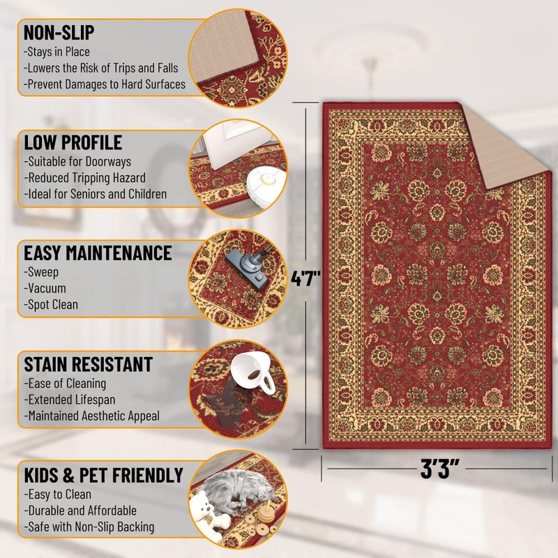Ottomanson Hallway Runner Rug 2'7" x 9'6" Non Slip Oriental Area Rugs Easy to Clean Laundry Rug Runner Durable & Pet Friendly Floor Carpet Runners for Hallways Entryway Living Room Kitchen, Red - Image 2