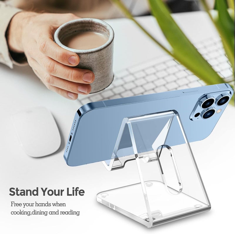 CreaDream Acrylic Cell Phone Stand, 5mm Thicker Clear Cell Phone Holder, Transparent Phone Stand for Desk, Desktop, Desk Accessories, Suitable for iPhone 14 13 Pro Max, All Smartphone 4-8inch - Image 2