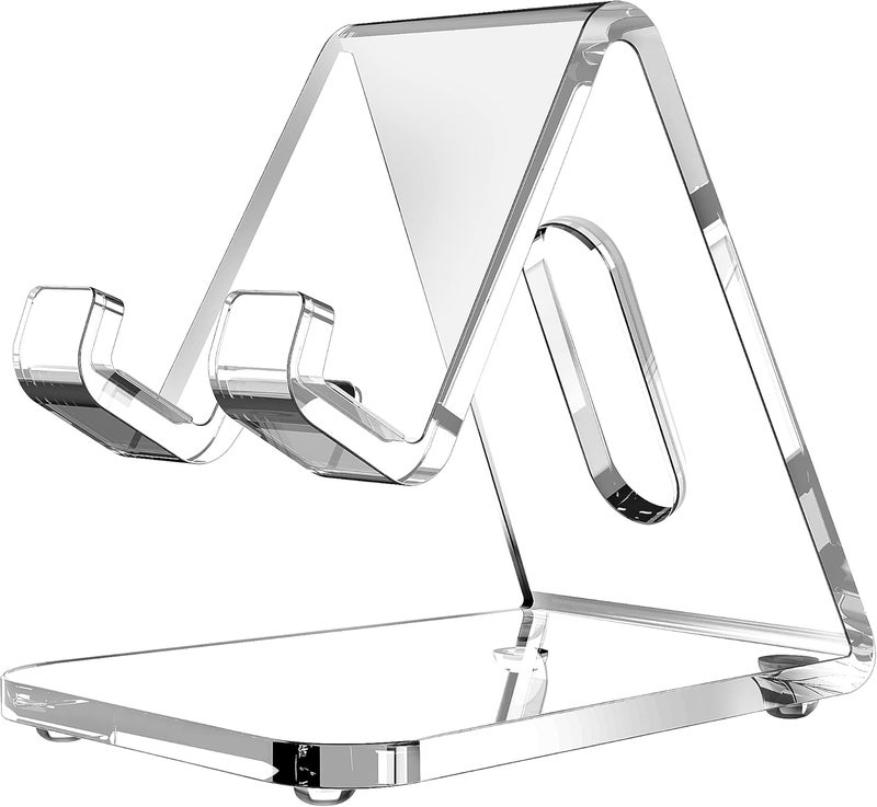 CreaDream Acrylic Cell Phone Stand, 5mm Thicker Clear Cell Phone Holder, Transparent Phone Stand for Desk, Desktop, Desk Accessories, Suitable for iPhone 14 13 Pro Max, All Smartphone 4-8inch - Image 1