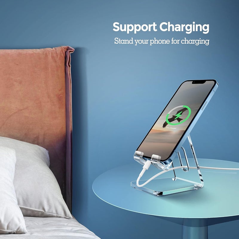 CreaDream Acrylic Cell Phone Stand, 5mm Thicker Clear Cell Phone Holder, Transparent Phone Stand for Desk, Desktop, Desk Accessories, Suitable for iPhone 14 13 Pro Max, All Smartphone 4-8inch - Image 3