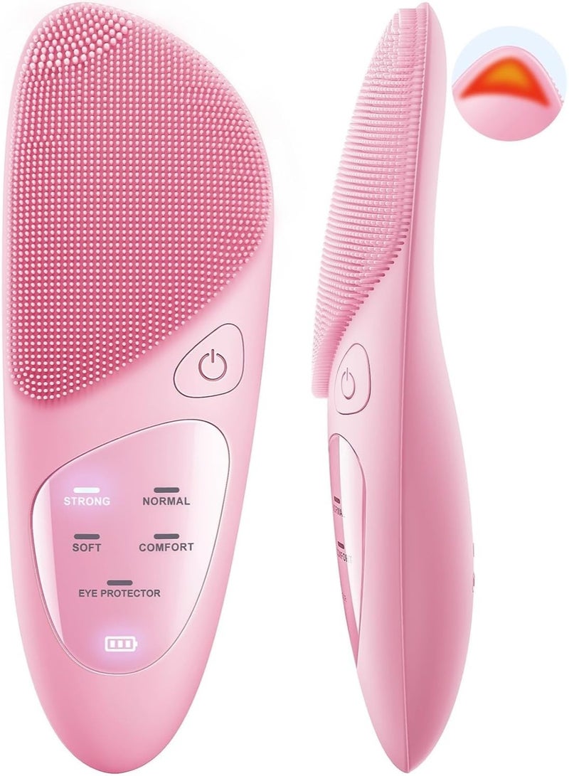 جهاز تنظيف الوجه الكهربائي 5 واط سيليكون طبي قابلة لإعادة الشحن – فرشاة تنظيف البشرة بتقنية الاهتزاز الصوتي العميق – 4 أوضاع تنظيف لإزالة الرؤوس السوداء وتقشير وتدليك البشرة – مقاوم للماء IPX7 وبطارية 500mAh للشحن السريع والعناية اليومية بجميع أنواع البشرة - Image 1