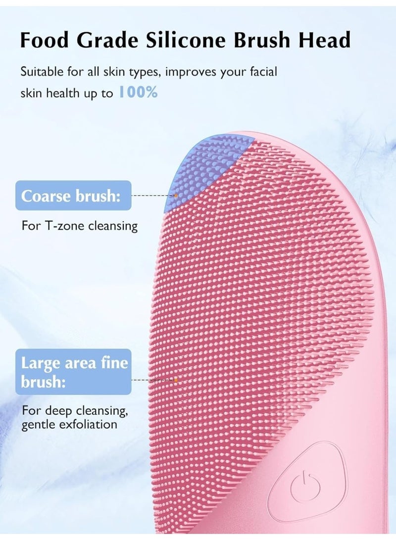 جهاز تنظيف الوجه الكهربائي 5 واط سيليكون طبي قابلة لإعادة الشحن – فرشاة تنظيف البشرة بتقنية الاهتزاز الصوتي العميق – 4 أوضاع تنظيف لإزالة الرؤوس السوداء وتقشير وتدليك البشرة – مقاوم للماء IPX7 وبطارية 500mAh للشحن السريع والعناية اليومية بجميع أنواع البشرة - Image 3