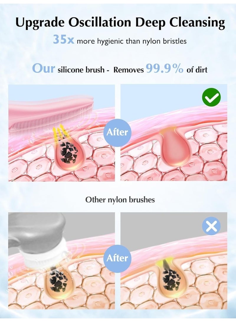 جهاز تنظيف الوجه الكهربائي 5 واط سيليكون طبي قابلة لإعادة الشحن – فرشاة تنظيف البشرة بتقنية الاهتزاز الصوتي العميق – 4 أوضاع تنظيف لإزالة الرؤوس السوداء وتقشير وتدليك البشرة – مقاوم للماء IPX7 وبطارية 500mAh للشحن السريع والعناية اليومية بجميع أنواع البشرة - Image 2