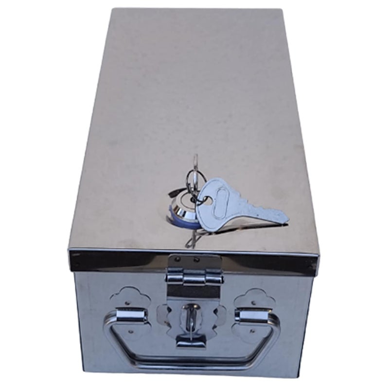 GinoSet ® Stainless Steel Locker Boxes,Jewellery Boxes, Check book Boxe, Cash Box,Bank Locker Boxe, Peti Size - 12 Inch Cash Peti (L-31cm, W-13cm, H-9.5cm)(With Pre fited Lock & 2 Key) - Image 1
