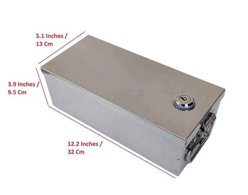 GinoSet ® Stainless Steel Locker Boxes,Jewellery Boxes, Check book Boxe, Cash Box,Bank Locker Boxe, Peti Size - 12 Inch Cash Peti (L-31cm, W-13cm, H-9.5cm)(With Pre fited Lock & 2 Key) - Image 5