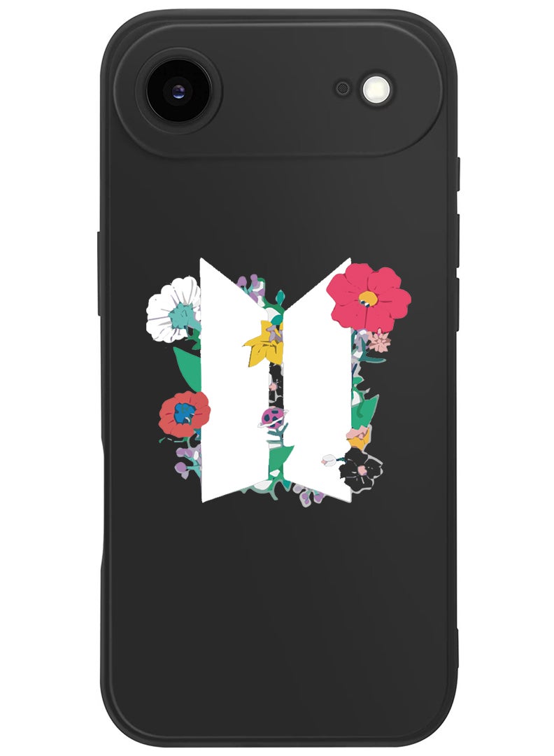 Theodor Protective Slim Fit Case Liquid Silicone Cover with Full Body Protection Anti-Scratch Shockproof Case For Apple iPhone 17 Air (Black) BTS floral White - Image 1